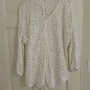 SOLID & STRIPED White Crochet V-Neck Coverup